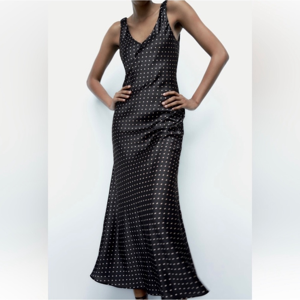 Zara Satin effect dotted slip dress S